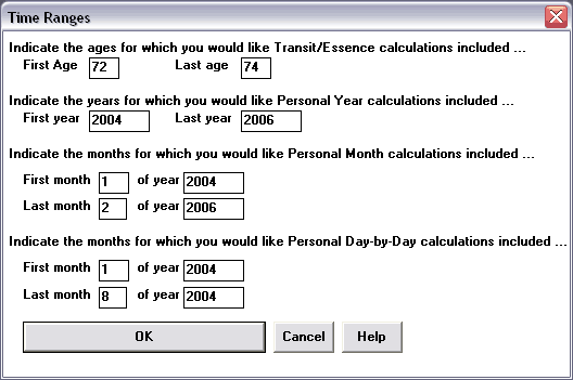 Decoz Numerology Software Master Program Topics Selection Dialog box